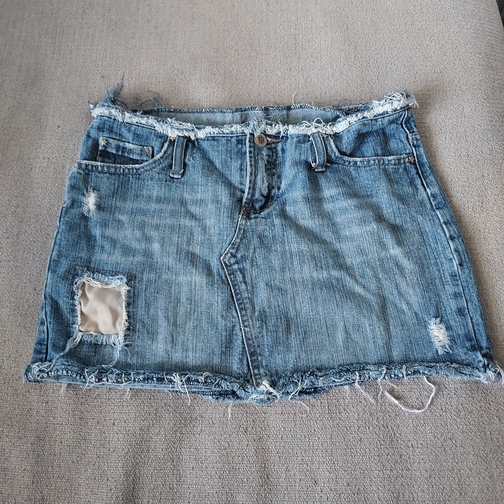 Y2K Bubblegum American Flavour Denim Distressed Mini Skirt Sz-7/8 - Picture 1 of 4